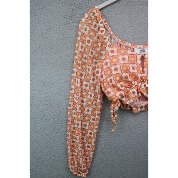 Madden NYC Long Mesh Puff Sleeve Crop Top-Size Small-BOHO - Picture 3 of 10